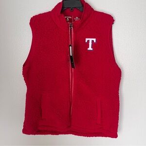 Antigua‎ Womens Texas Rangers 2XL Red Sherpa Zip Up Vest Jacket Baseball